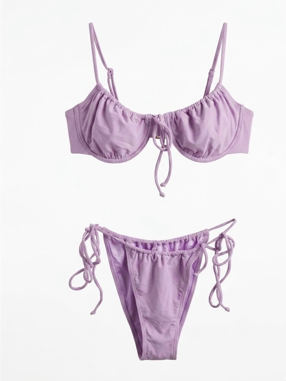 SHEIN Lavender Ruched Underwire Tie-Side Bikini